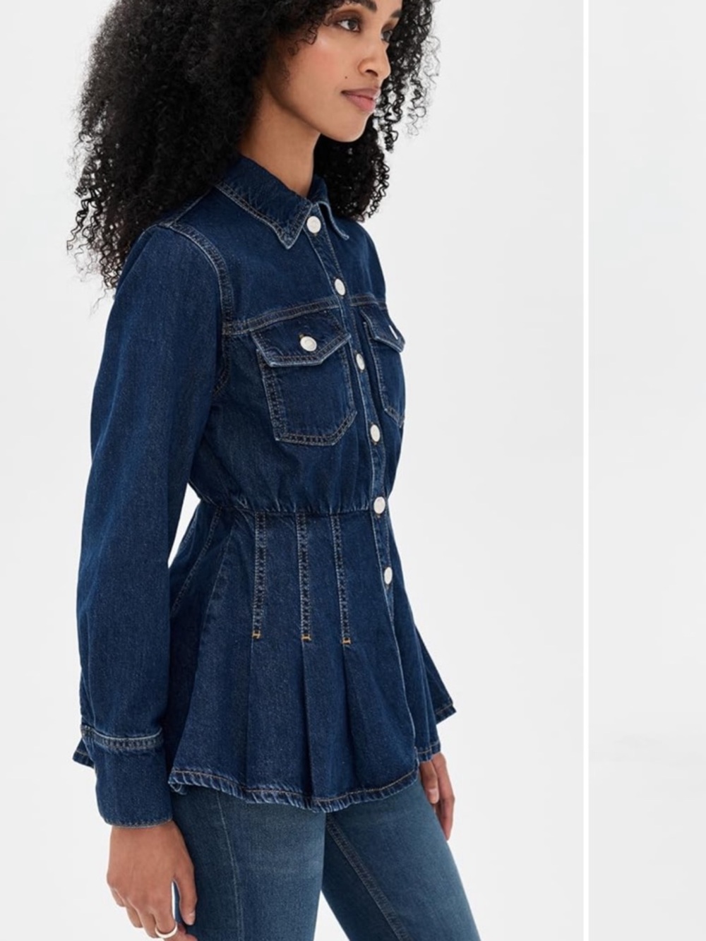 Peplum Dark Blue Denim Button-Down Shirt